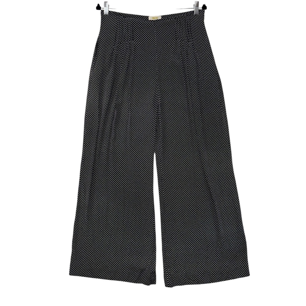 Maeve Anthropologie Polka Dot Wide Leg Pants Black White High Rise‎ Size 10